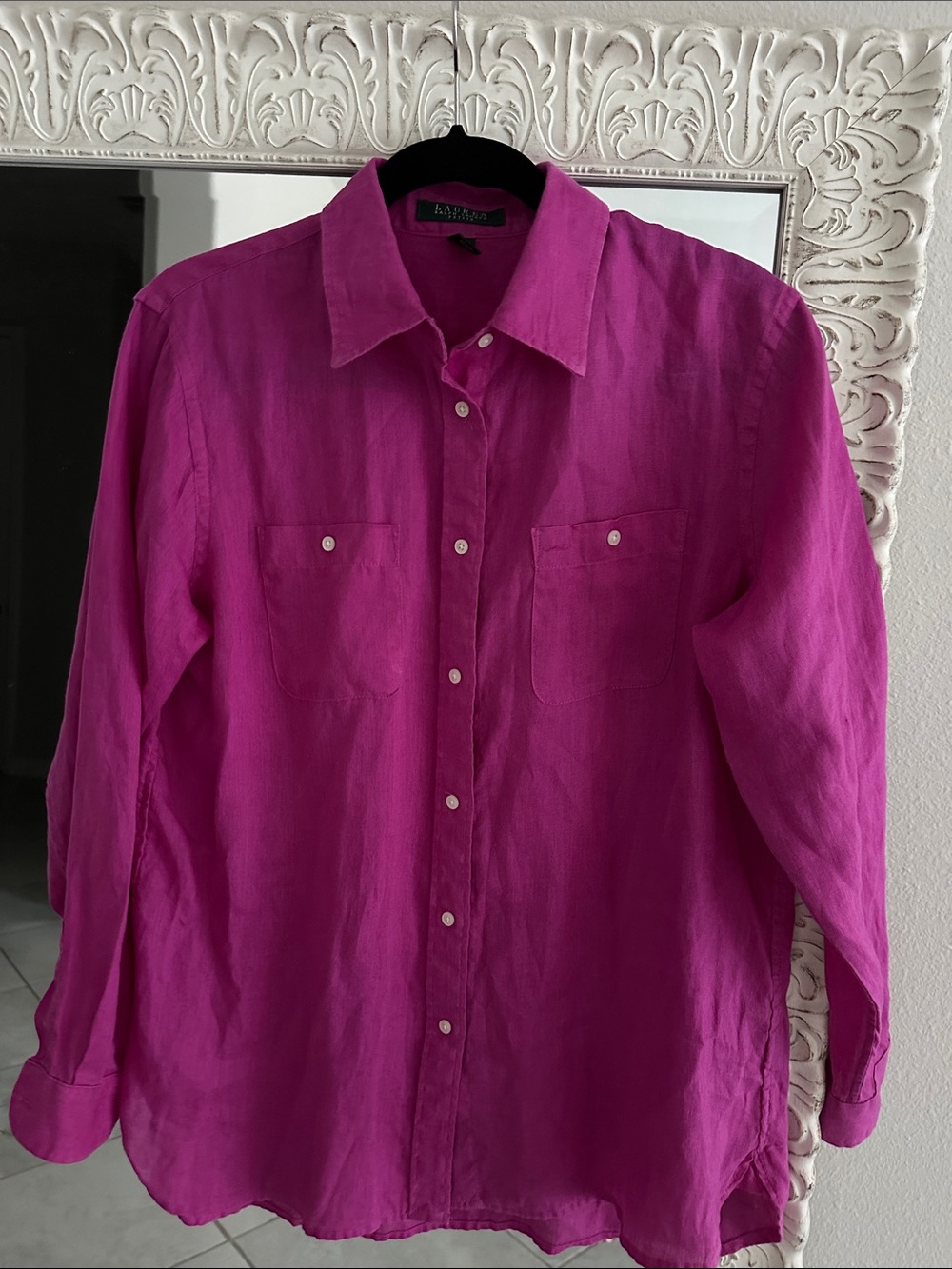 Lauren Ralph Lauren Linen Fuchsia Button-Down Shirt PL